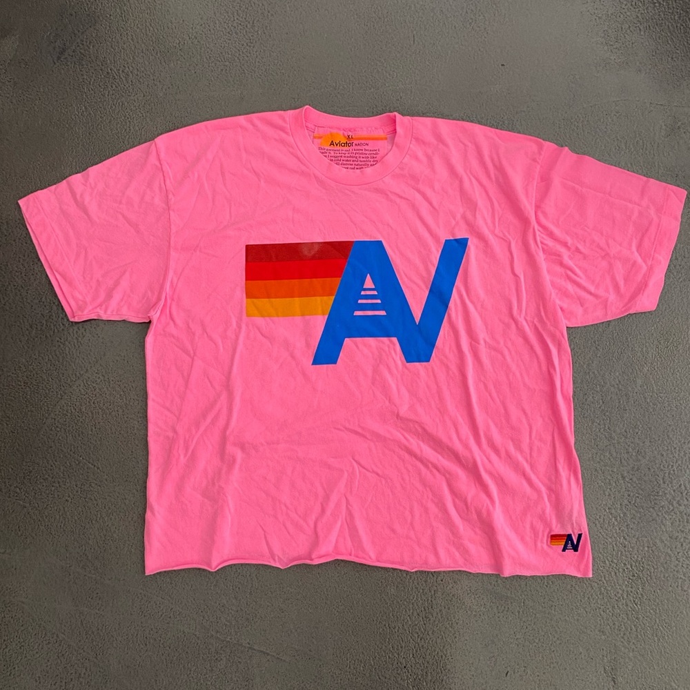 AV Nation Neon Pink Logo Boyfriend Tee
